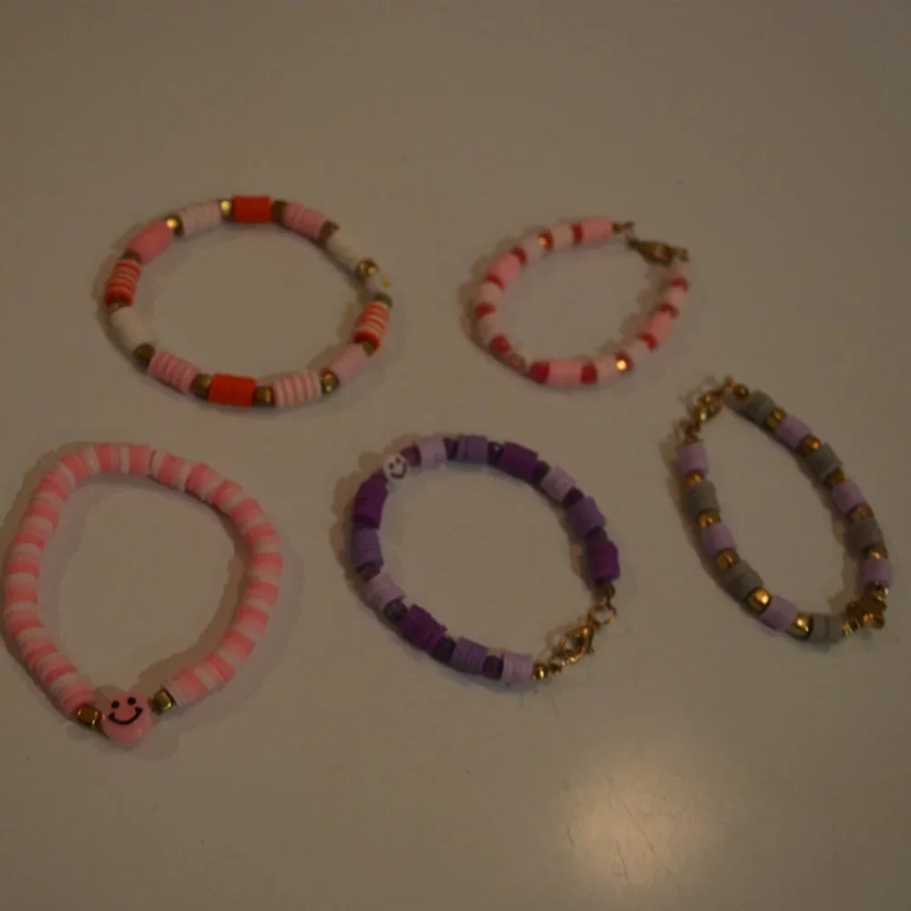 5 Bracelets  Handmade Clay Beads Colorful Elastic Fastener Kids Girls